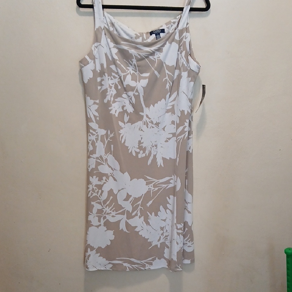 Chaps Beige and White Floral Midi Dress